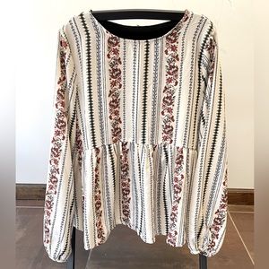 Altar'd State Baby Doll Long Sleeve Peplum Top